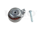 Timing belt tensioner with pulley thumb